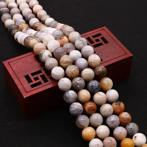 Natural Stone Round Beads Bamboo Leaf Agate Polished Loose Beads For DIY Jewelry Making Necklace Accessories 4mm 6mm 8mm 10mm