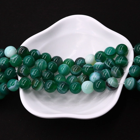 Perline Sciolte Rotonde in Agata Verde Naturale a Righe Per Fai Da Te Creazione Di Gioielli Collane Braccialetti Lucidi