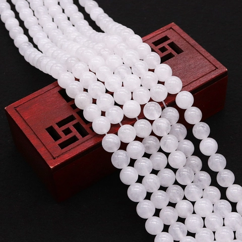 Natural Stone Round White Jade Loose Beads Polished Smooth Beads For DIY Jewelry Making Necklaces Bracelets Accessories