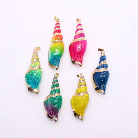 Natural Sea Shell Conch Pendant With Gold Plated Edge Dyed Spiral Sea Snail Shell Charms For DIY Necklace Jewelry Making Accessories