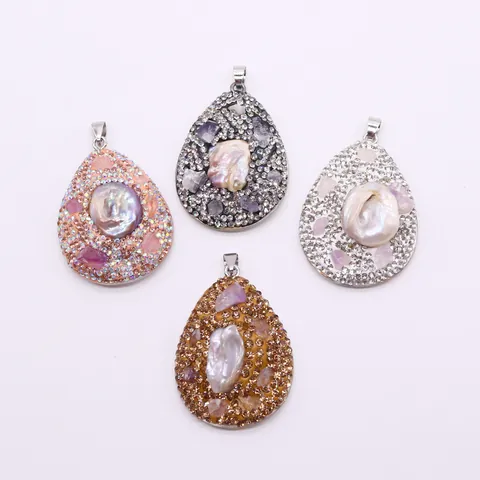 Ciondolo a Goccia d'Acqua con Perla Artificial Barocca Naturale in Lega con Strass Intarsiati Accessori per Creazione Gioielli DIY Collana Matrimonio Festa Donna