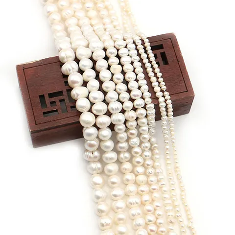 Perles d'Eau Douce Naturelles Presque Rondes Percées Perles en Vrac pour Accessoires de Bijouterie DIY Rangée Blanc Crème Éclat