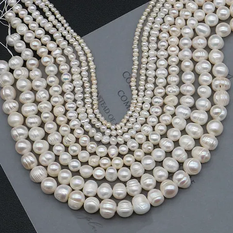 Perles d'Eau Douce Naturelles Presque Rondes Percées Perles en Vrac pour Accessoires de Bijouterie DIY Rangée Blanc Crème Éclat