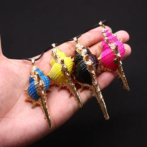Natural Shell Conch Pendant Electroplated Gold Edge Dyed Bone Snail Shell DIY Necklace Jewelry Making Finding For Women