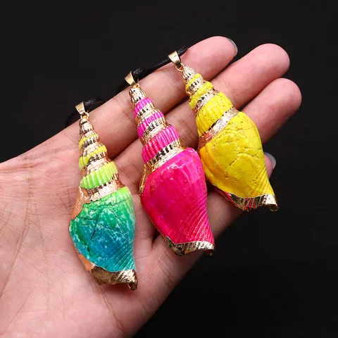 Natural Sea Shell Conch Pendant With Gold Plated Edge Dyed Spiral Sea Snail Shell Charms For DIY Necklace Jewelry Making Accessories