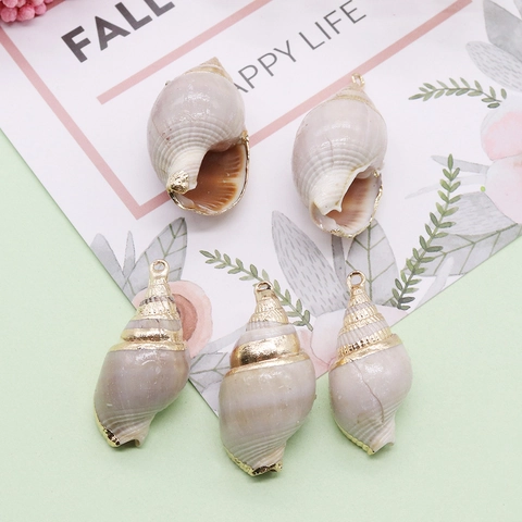Natural 3D Conch Shell Pendant With Metal Edging Sea Snail Charms For DIY Necklace Bracelet Jewelry Making Accessories