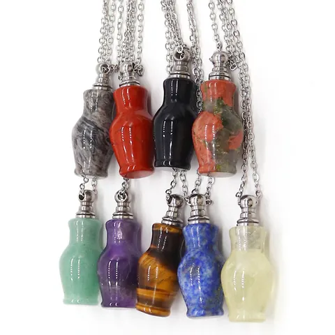 Natural Stone Vase Perfume Bottle Pendant Necklace Stainless Steel Chain Refillable Essential Oil Diffuser Women Jewelry