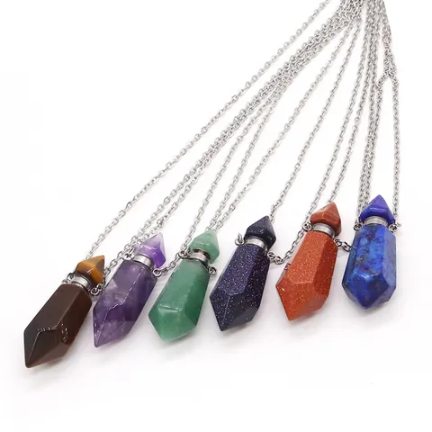 Naturstein Sechseck Parfümflasche Anhänger Halskette Edelstahlkette Aromatherapie Ätherisches Öl Diffusor Schmuck