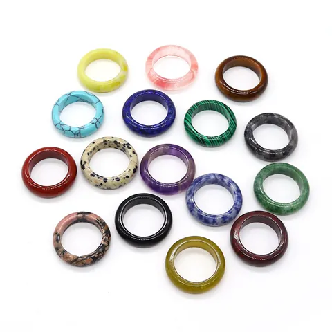 Naturstein Achat Ring Minimalistisch Rund Edelstein Fingerring Bunt Kristall Quarz Band Ring Vintage Schmuck Damen Herren