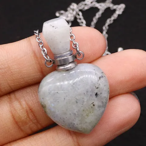Heart Natural Stone Perfume Bottle Pendant Necklace Stainless Steel Essential Oil Diffuser Polished Commute Style Jewelry