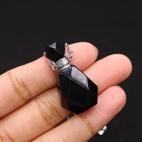 Natural Stone Perfume Bottle Pendant Necklace Multifaceted Stainless Steel Chain Essential Oil Diffuser Vial Jewelry For Unisex