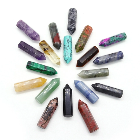 Natural Stone Hexagonal Crystal Point Beads Healing Quartz Prism Single Point For DIY Jewelry Making Decoration Multicolor
