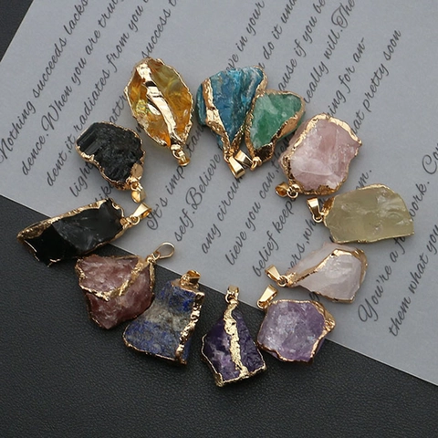 Natuursteen Ruw Erts Kristal Onregelmatige Hanger Gouden Rand Amethist Lapis Lazuli Rozenkwarts DIY Sieraden Maken Hanger