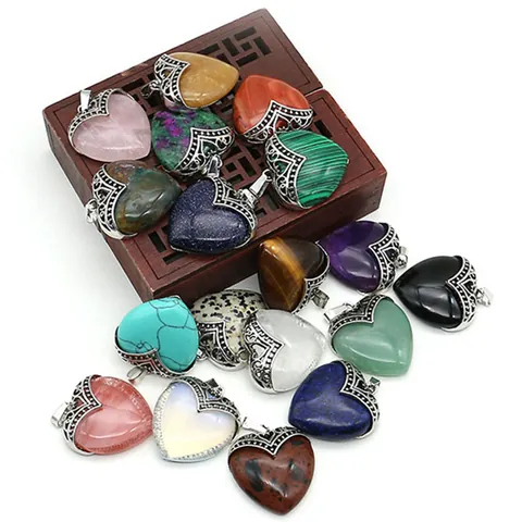 Herzförmiger Naturstein Anhänger Nur Ohne Kette Mit Vintage Filigran Legierung Kappe Für DIY Schmuckherstellung Halskette Boho