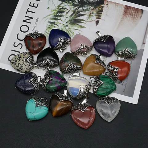 Herzförmiger Naturstein Anhänger Nur Ohne Kette Mit Vintage Filigran Legierung Kappe Für DIY Schmuckherstellung Halskette Boho