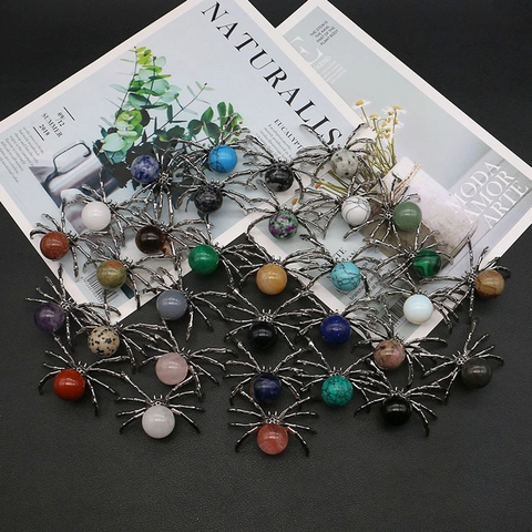 Vintage Natural Stone Spider Pendant Zinc Alloy Antique Silver Insect Charm For DIY Jewelry Making Accessories For Men Women