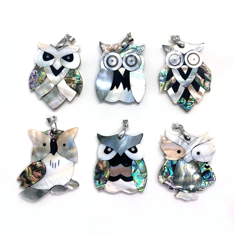 Natural Sea Shell Owl Pendant Only Without Chain Abalone Shell White Mother Of Artificial Pearl Spliced Animal Charm For DIY Jewelry