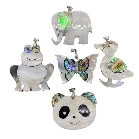 Natural Shell Abalone Spliced Animal Shaped Pendant For DIY Necklace Jewelry Making Elephant Frog Butterfly Fox Accessory