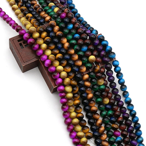 DIY Jewelry Making Multicolored Round Glass Beads Imitation Tiger Eye Silk Luster Cat Eye Effect Loose Beads For Crafts