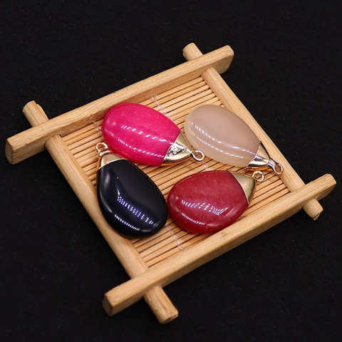 Natural Stone Teardrop Water Drop Pendant Black Agate Electroplated Copper Cap For DIY Necklace Jewelry Making Findings
