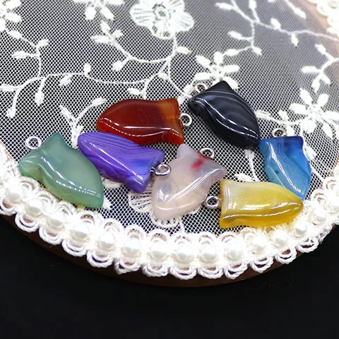 Natural Striped Agate Fish Shaped Pendant With Copper Bail DIY Jewelry Making Charm For Necklace Sweater Chain Accessories