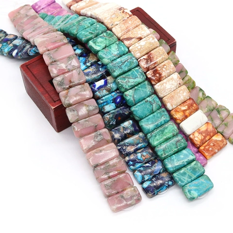 Natural Stone Imperial Jasper Rectangular Flat Loose Beads Strand For DIY Jewelry Making Bracelet Necklace Accessories