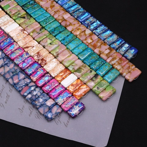 Natural Stone Imperial Jasper Rectangular Flat Loose Beads Strand For DIY Jewelry Making Bracelet Necklace Accessories