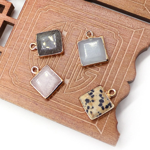 Ciondolo Quadrato in Pietra Naturale Bordo in Rame Placcato Oro Sfaccettato Quarzo Rosa Labradorite DIY Gioielli