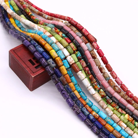 Natural Stone Imperial Jasper Cylinder Tube Beads Loose Spacer Beads For DIY Jewelry Making Necklace Bracelet Accessories