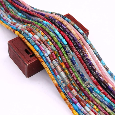 Natural Stone Cylinder Imperial Jasper Loose Beads Colorful Polished Column Tube Spacer Beads For DIY Jewelry Making Accessories