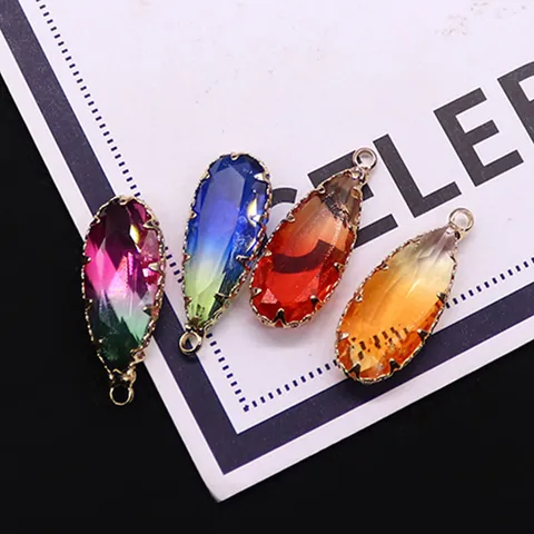 Verlauf Kristall Glas Wassertropfen Anhänger Kupfer Galvanisiert DIY Schmuckherstellung Kette Zubehör Damen Geschenk