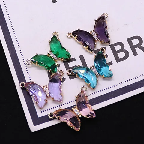 Schmetterling Glas Kristall Anhänger Kupfer Strass Verbinder Für DIY Halskette Armband Pulloverkette Schmuckherstellung Zubehör