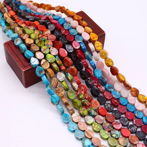 Perles en Forme de Larme en Pierre Naturelle Pierre Impériale Pierre d'Image Perles Plates pour DIY Collier Bracelet Accessoires de Bijoux