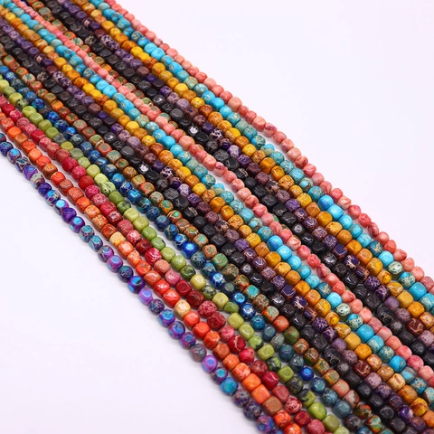 Pietra Naturale Quadrata Cubo Perline Sciolte Pietra Imperiale Regalite Tinto Motivo Marmoreo Perline per DIY Creazione Gioielli Collane Bracciali Accessori