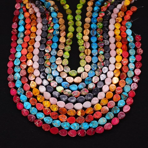 Perles en Forme de Larme en Pierre Naturelle Pierre Impériale Pierre d'Image Perles Plates pour DIY Collier Bracelet Accessoires de Bijoux