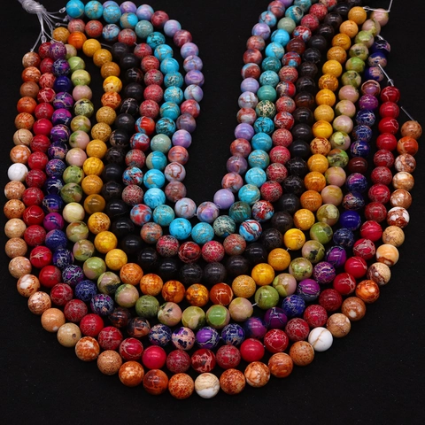 Natural Stone Dyed Imperial Jasper Round Beads For DIY Jewelry Making Necklaces Bracelets Accessories Marble Texture Cracked Pattern Polished Loose Beads
