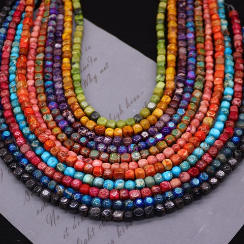 Pietra Naturale Quadrata Cubo Perline Sciolte Pietra Imperiale Regalite Tinto Motivo Marmoreo Perline per DIY Creazione Gioielli Collane Bracciali Accessori