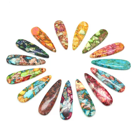 Natural Imperial Jasper Teardrop Pendant Colorful Spliced Stone Charm For DIY Necklace Earring Making Bohemian Jewelry Accessory