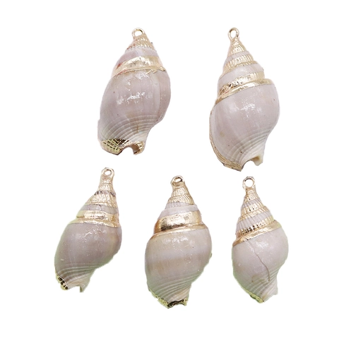 Pendentif Conque en Coquille Naturelle Bord Plaqué Or Breloque Spirale pour Fabrication de Bijoux DIY Collier Artisanat Océan
