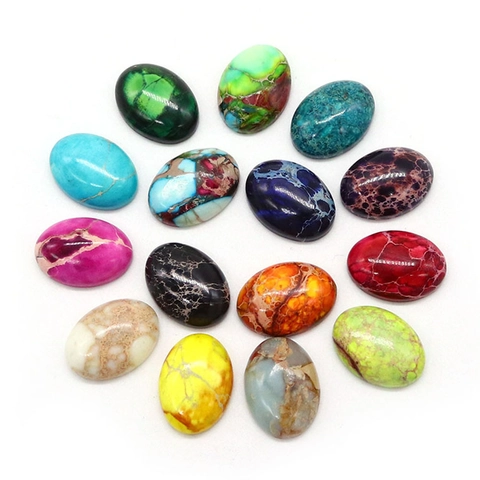 Cabujones de Piedra Natural Ovalados Pulidos Jaspe Imperial Turquesa Cuentas para Creación de Joyas DIY Accesorios