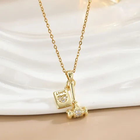Creative Gold Plated Copper Zirconia Tool Pendant Necklace For Women Mini Spoon Hammer Wrench Revolver Gavel Jewelry
