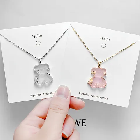 Titanstahl Bär Anhänger Halskette 316L Edelstahl Kristall Teddybär Stern Dekoration Schlüsselbein Kette Für Damen