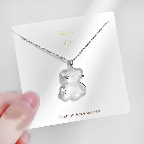 Titanstahl Bär Anhänger Halskette 316L Edelstahl Kristall Teddybär Stern Dekoration Schlüsselbein Kette Für Damen
