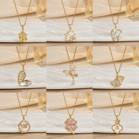 Mode Koreanisch Kupfer Zirkonia Anhänger Halskette Für Damen Elegant Gold Silber Farbe Kleeblatt Blume Eingelegte Schlüsselbeinkette Schmuck Geschenk