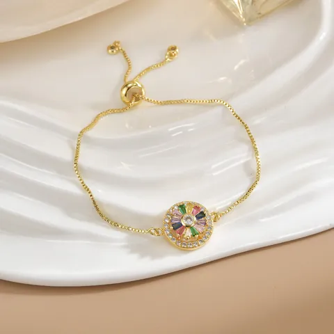 Fashion Adjustable Copper Gold Plated Bracelet For Women Rotating Flower Heart Charm Rhinestone Box Chain Jewelry Gift