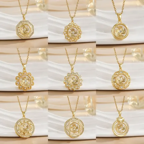 Rotating Windmill Pendant Necklace For Women Copper Gold Plated Zirconia Rotating Luck Charm Jewelry Gift