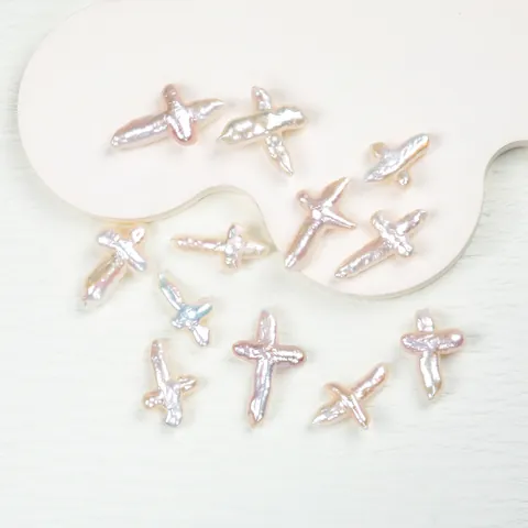 Perles d'Eau Douce Naturelles Baroques en Forme de Croix Perles en Vrac Sans Trou Perles Blanches Polies pour Création de Bijoux DIY