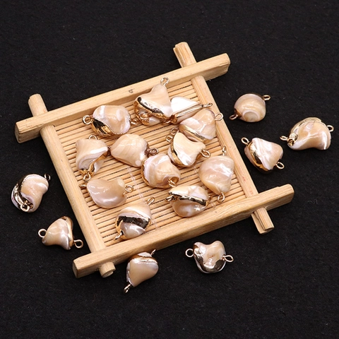 Natural Sea Shell Tooth Shape Pendant Connector Golden Edging Double Hole Jewelry Making Component Irregular Shell Charms