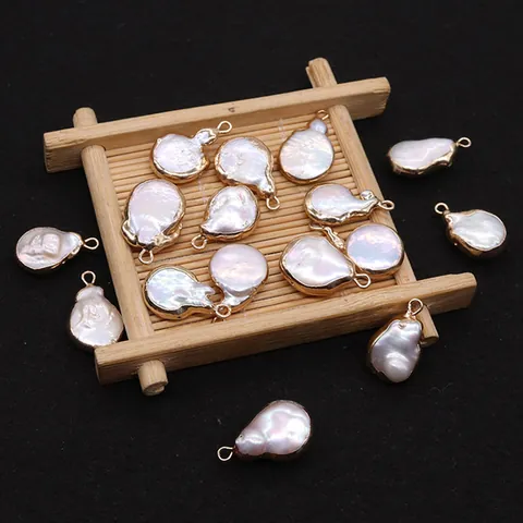 Natuurlijke Zoetwaterparel Barok Knoop Hanger Met Vergulde Koperen Rand DIY Sieraden Maken Accessoire