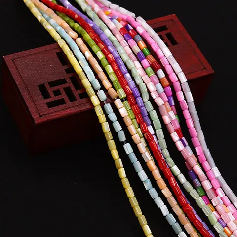 Künstliche Perles Cylindriques en Coquillage Naturel 3x5mm Teintes Nacre Tube Künstliche Perles en Vrac pour Fabrication de Bijoux Collier DIY
